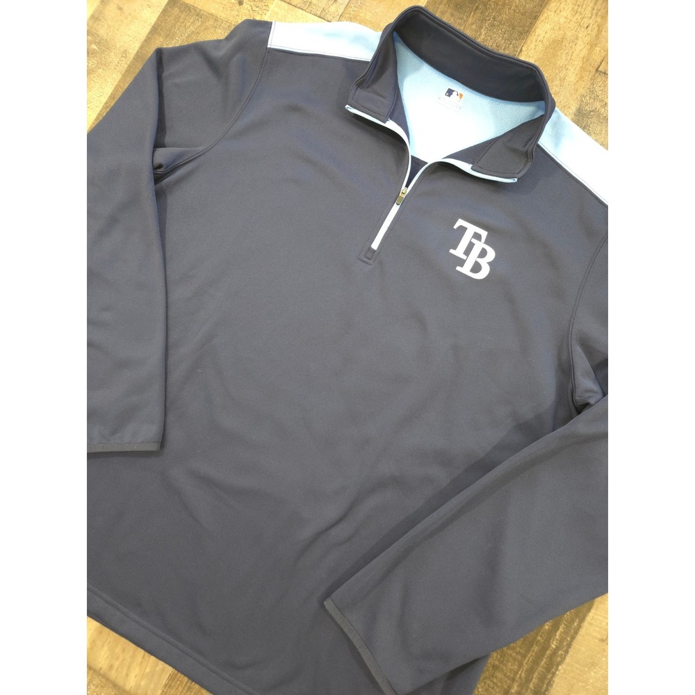 MLB Tampa Bay Rays Quarter Zip Pullover Navy Blue Mens 2XL T2AC Performance